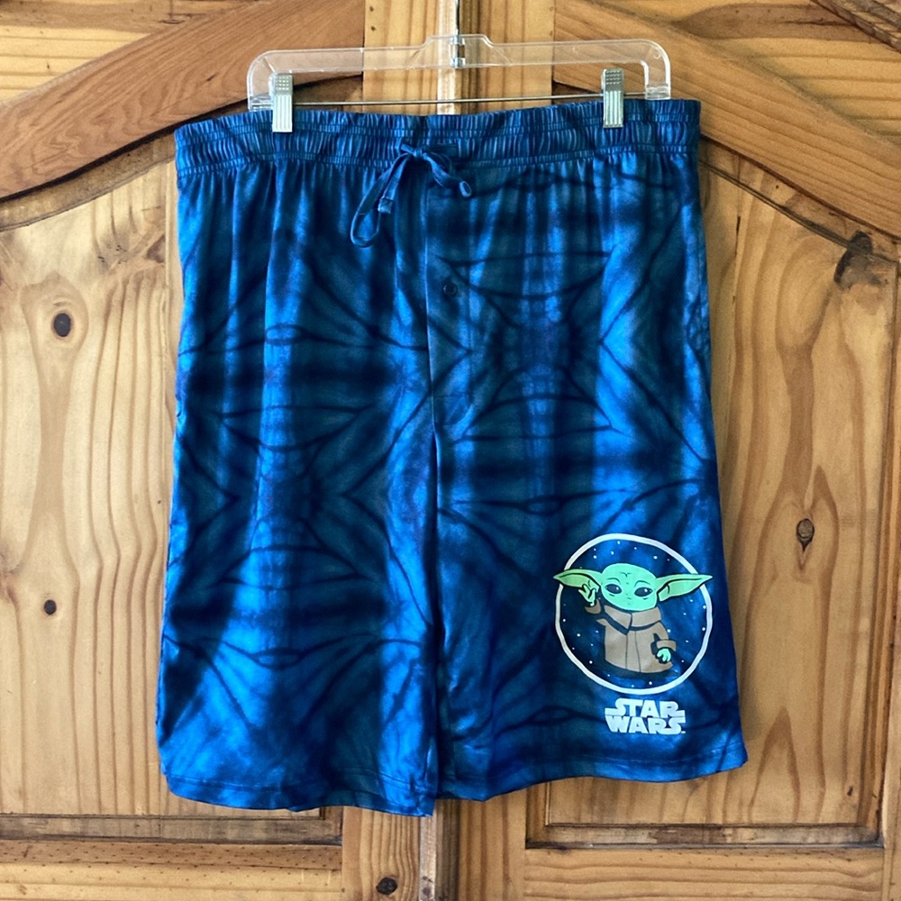 Men Star Wars Yoda blue tie dyed pajama lounge shorts size XXL